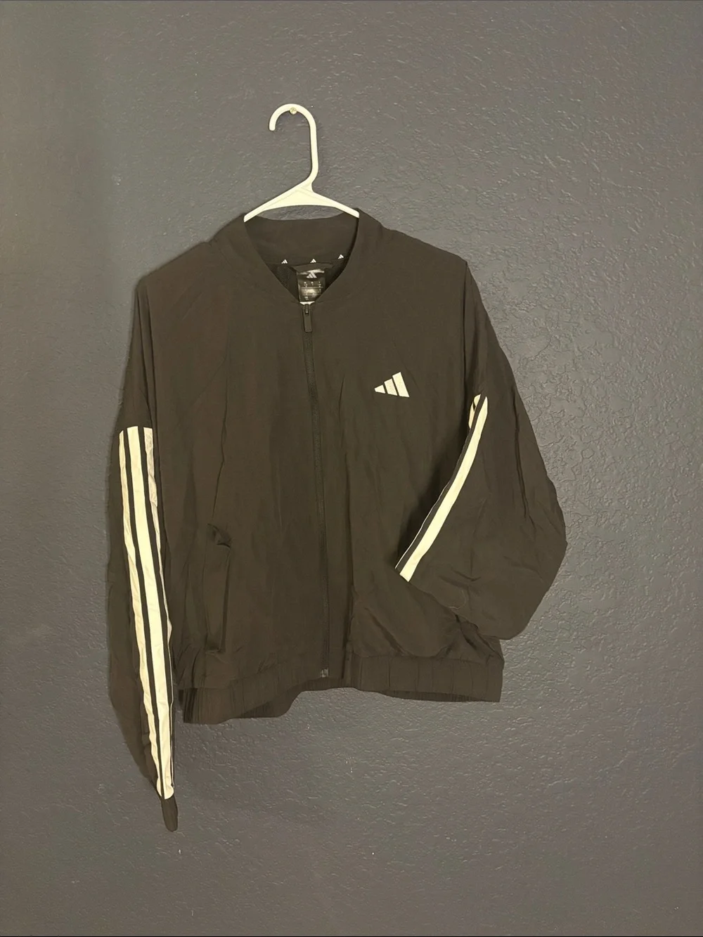 adidas Black Windbreaker Jacket with White Stripe Accents